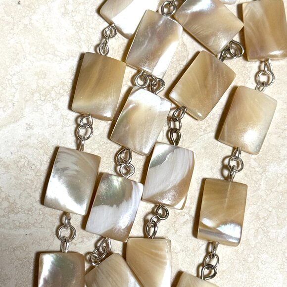 Rectangular Mother of Pearl Beaded Short Necklace + Cat Person Paw Print Pendant - Picture 8 of 14